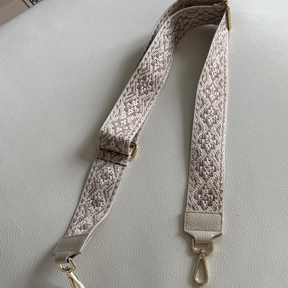 Patterned Beige Bag Strap with Gold Hardware